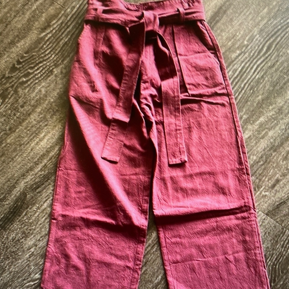Free People High-Waist Cropped Paperbag Pants in Deep Berry